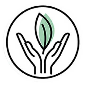 Icon of two hands holding a green leaf, symbolizing natural origin ingredients