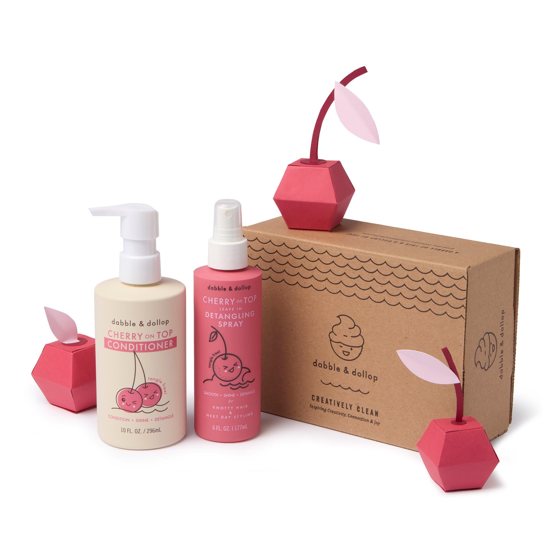 Cherry on Top Detangling Duo Bundle gift box with paper cherries