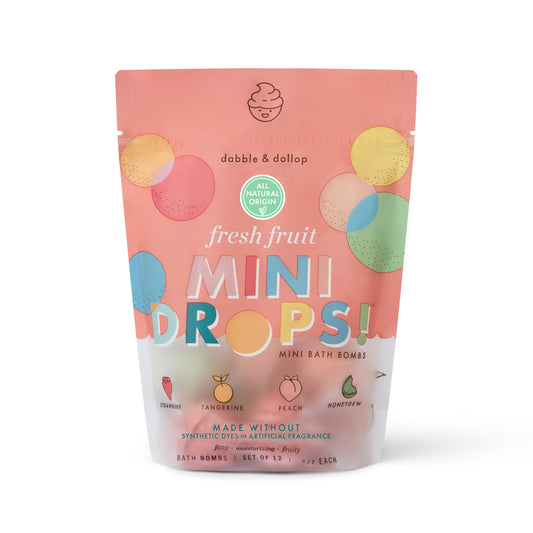 Fresh Fruit mini bath bombs front of pouch