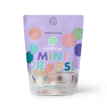 Soothing mini bath bombs front of pouch