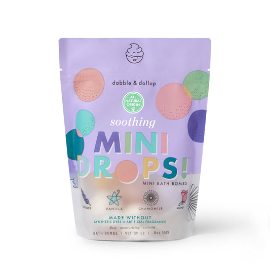 Soothing mini bath bombs front of pouch