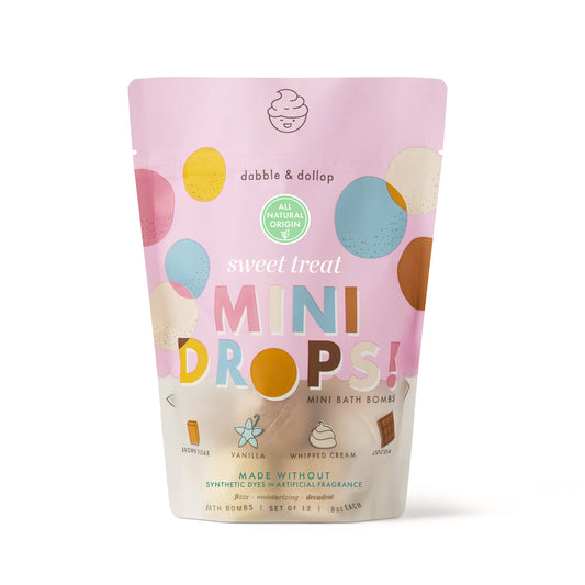 Sweet Treat Mini Drop Bath Bombs Front of Pouch