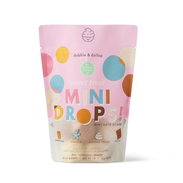 Sweet Treat Mini Drop Bath Bombs Front of Pouch